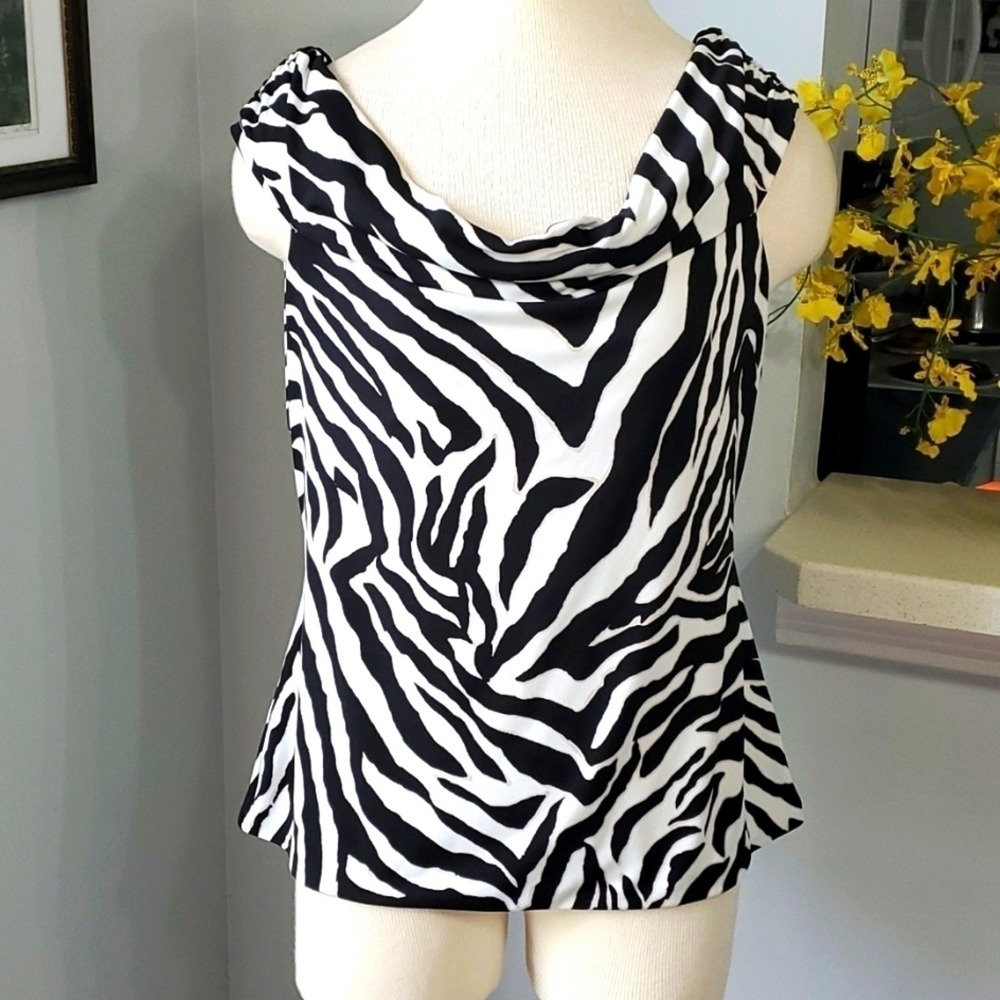 WHITE HOUSE BLACK MARKET,‎ animal print top. Cowl neck. Lined, large. mod mom